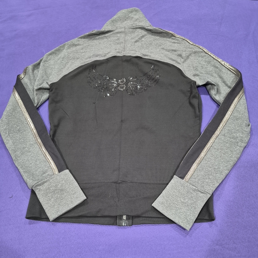 (PH8)Bebe Sport Rhinestones Logo 2-PC Dark Graphite/Grey/Taupe Jacket+Pants - S - Picture 4 of 11